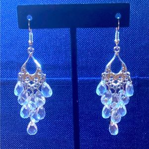 7E 8E Silver Tone Chandelier 3”  3 Tier 4 1/2” Copper Tone Oval Earrings